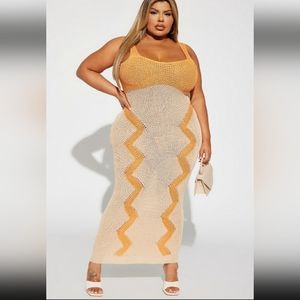NWT Fashion Nova Magnifying Crush Crochet Maxi Dress - Orange/combo